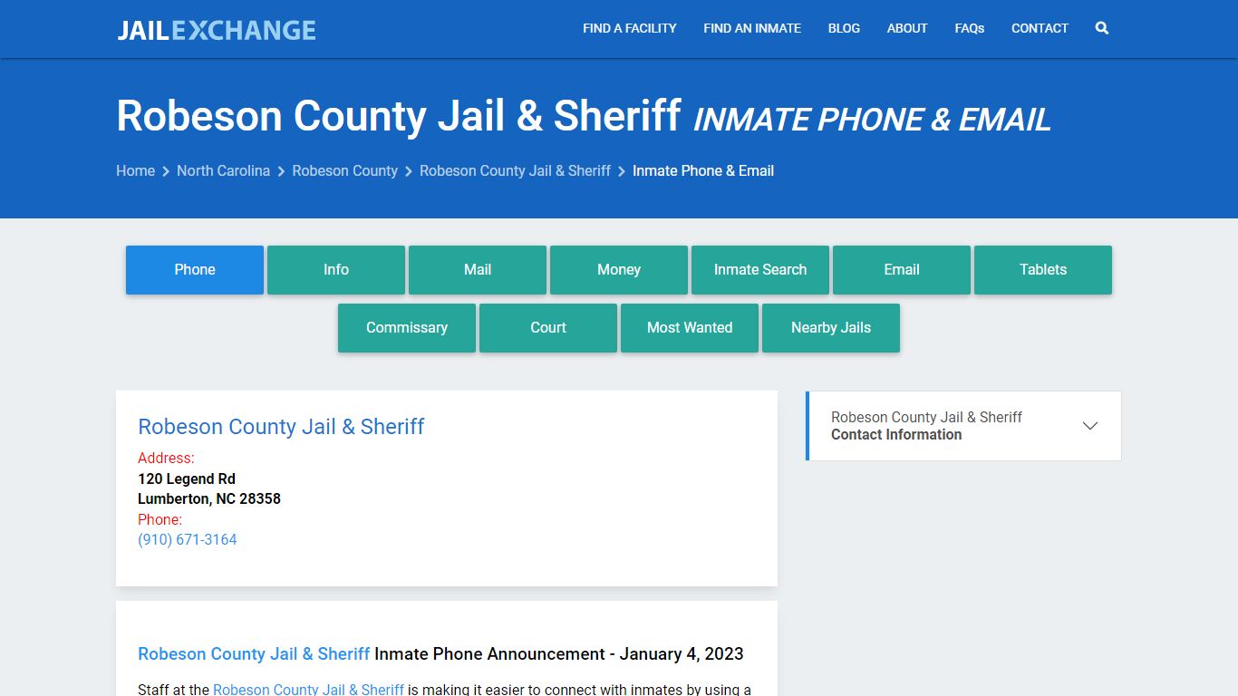 Inmate Phone - Robeson County Jail & Sheriff, NC - Jail Exchange